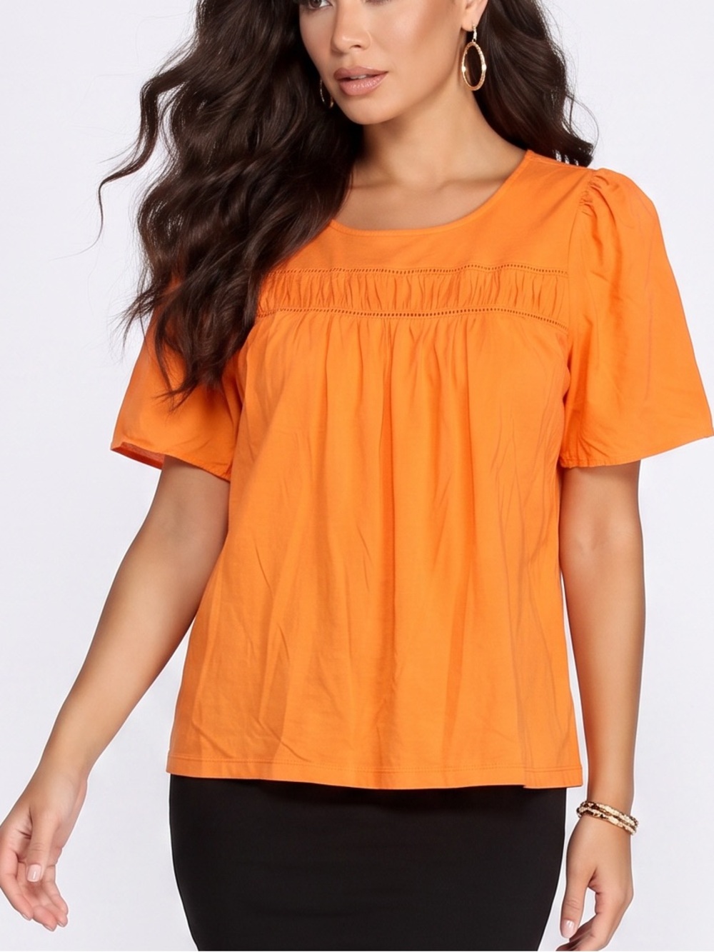 LOFT Orange Short Sleeve Pintuck Front Tee
